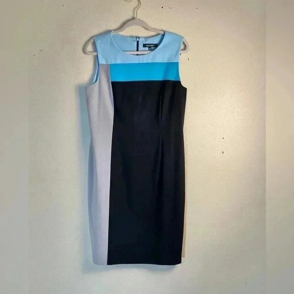 Ellen Tracy Blue and Black Colorblock Dress